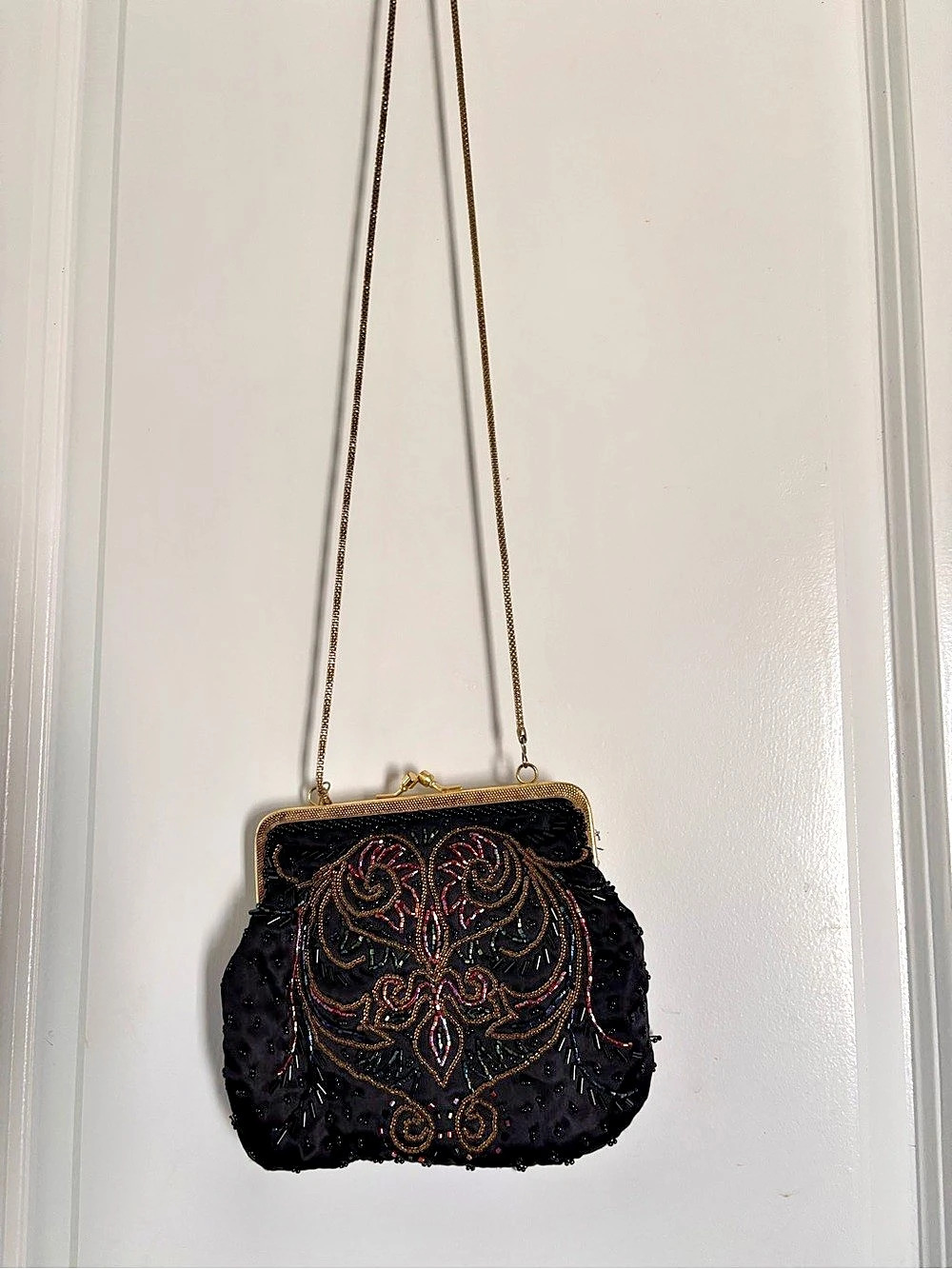 Beaded Mini Crossbody in Black & Gold Like New